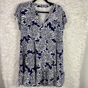 Anthropologie Women's Medium Midi Dress Short Sleeve Blue White Summer THML EUC